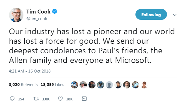 Microsoft Co-Founder Paul Allen'S Death Leaves Many In Despair 1 Tim Cook