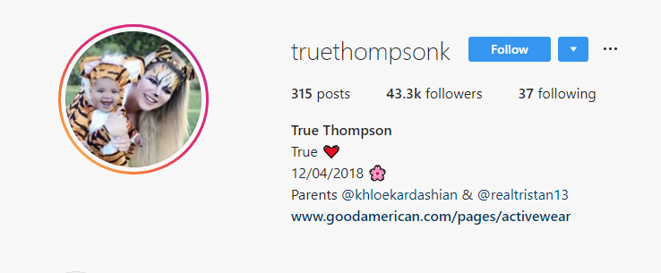 Has Celeb Kids' Instagram Accounts Taken Things Too Far? 1 Khloe Kardashian'S Baby True Thompson'S Instagram Account Screenshot
