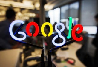 A picture Google symbol using lights