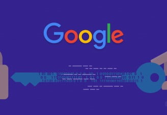 an illustration of Google's logo with a key and lock showing encryption