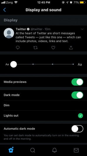 A Screenshot Of Lights Out Mode Enabled In Twitter App