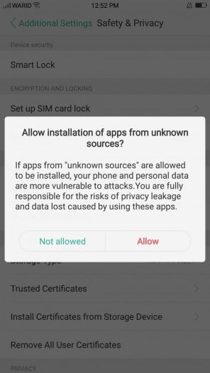 A Confirmation Pop-Up After Enabling Unknown Sources To Install An Apk File On An Android Phone