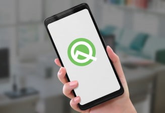 Android Q Beta logo on Google Pixel 2 XL