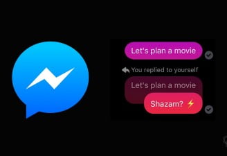 A design of Facebook messenger threaded replies with messenger's logo