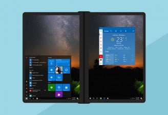 a concept design of a dual screen windows device running