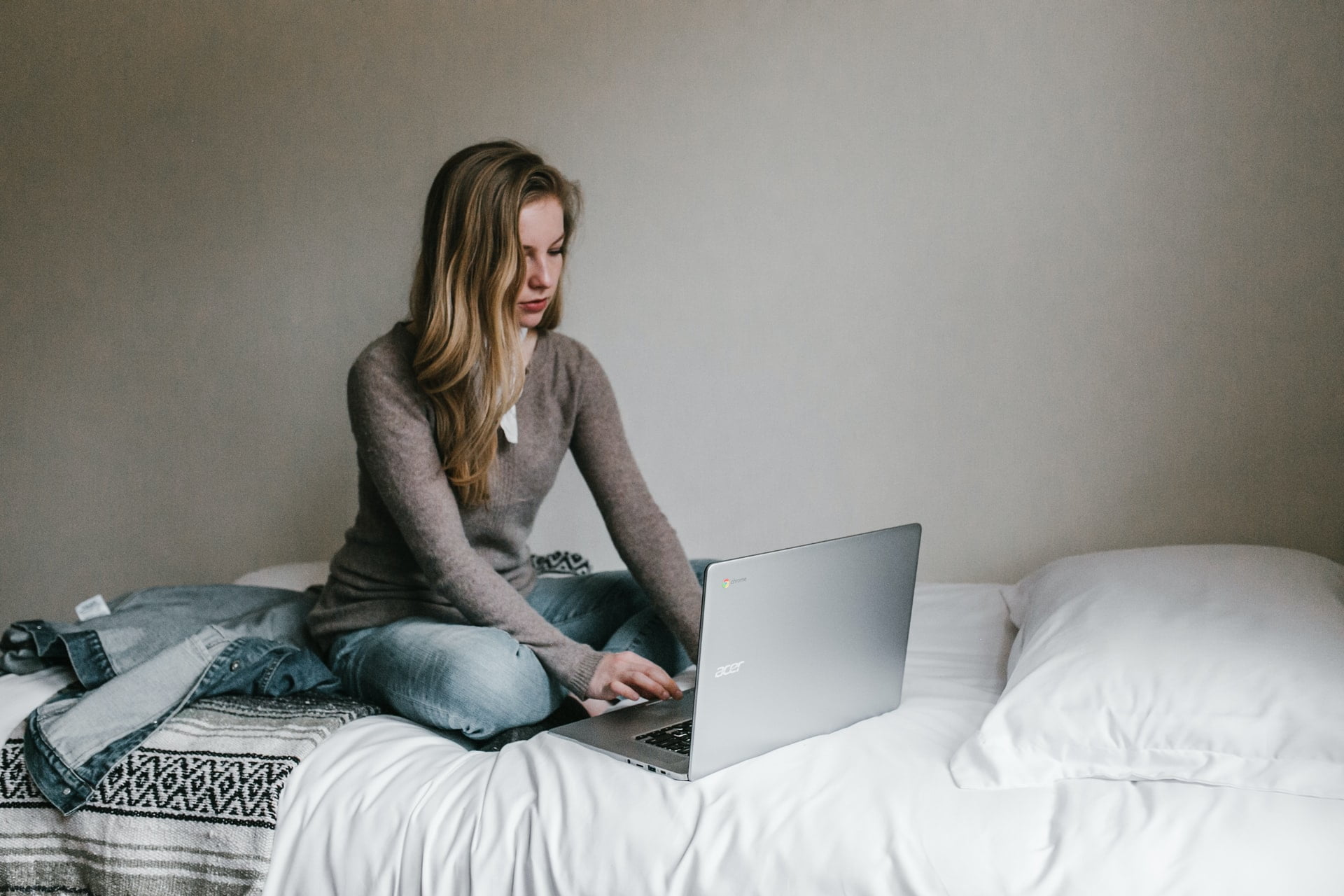 A woman working from home