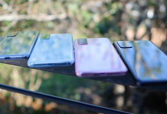 A photo of Samsung smartphones