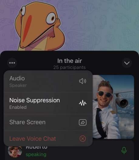 Telegram Introduces Group Video Calls, Screen Sharing, And More Animated Emojis 2 A Screenshot Of Noise Suppression In Telegram