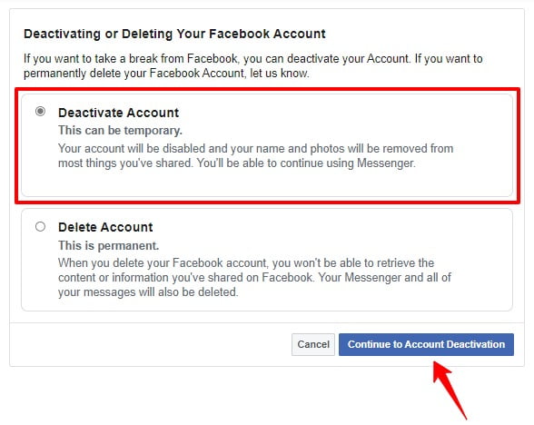 Deactivate Facebook Account