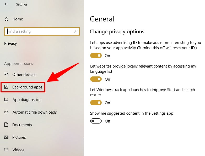 Background Apps Step 2
